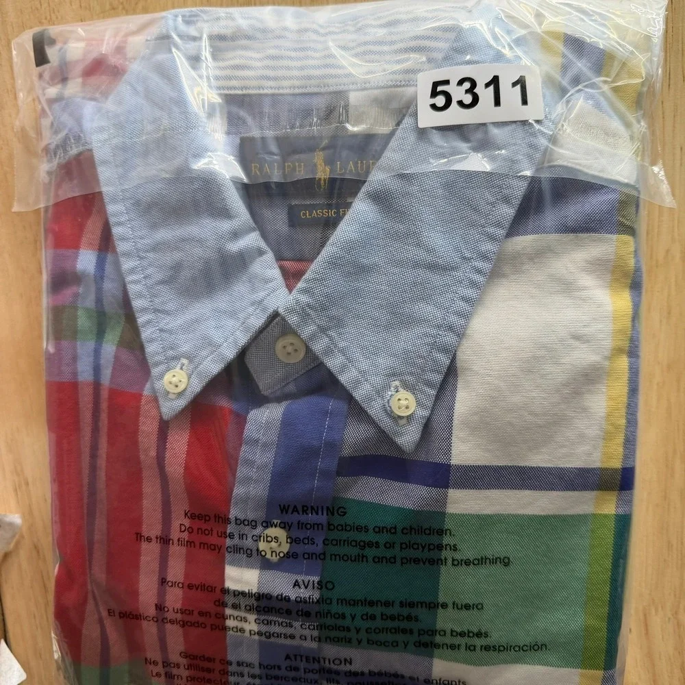 Polo Ralph Lauren Men L Classic Fit Patchwork Plaid Button Down Shirt Multicolor